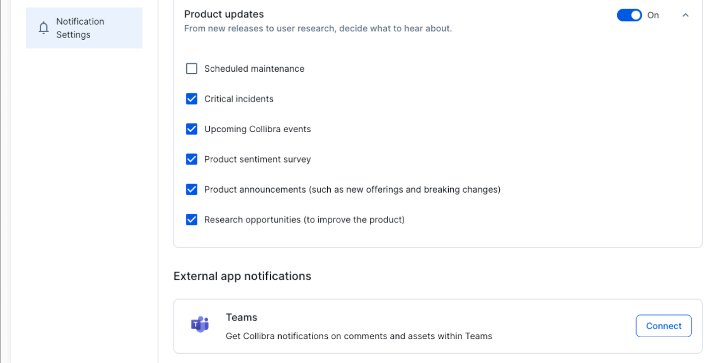 Receive real-time notifications in MS Teams by connecting the application within Notification Settings