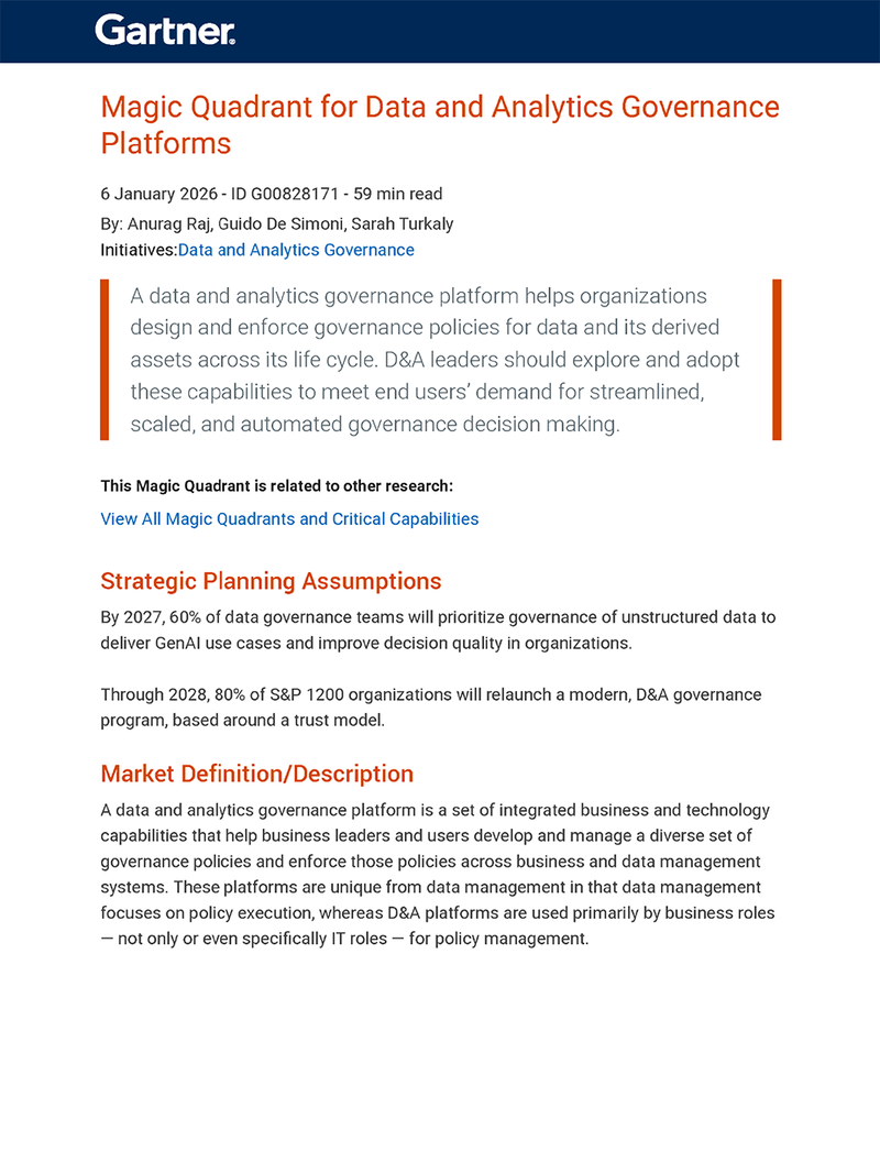 Gartner® Magic Quadrant™ for Data and Analytics Governance Platforms cover image