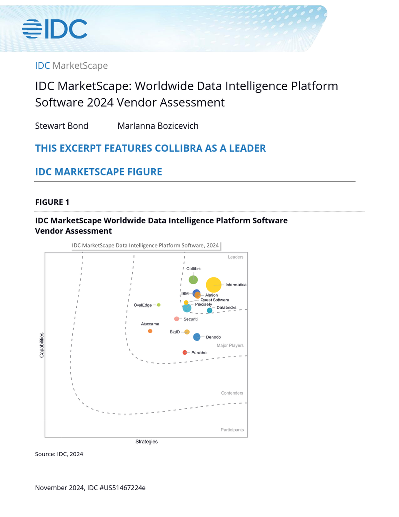Collibra is a Leader in the IDC MarketScape: Worldwide Data Intelligence Platform Software 2024 cover image