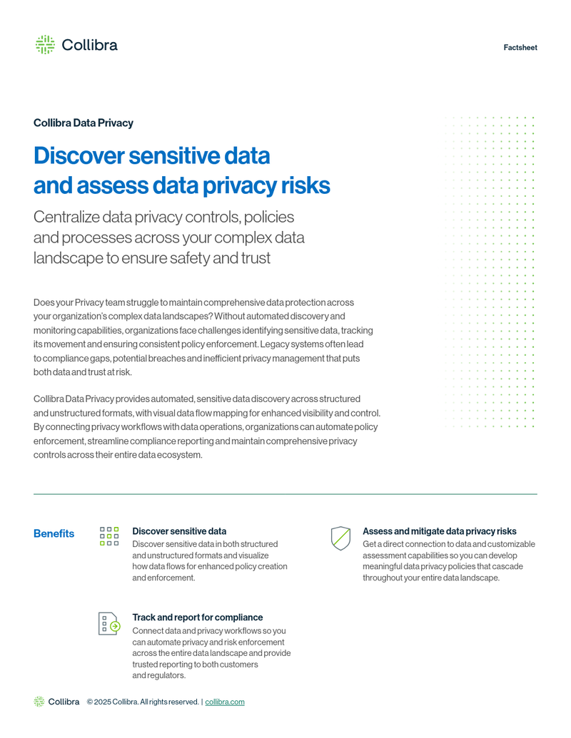 Collibra Data Privacy: Discover sensitive data and assess data privacy risks cover image